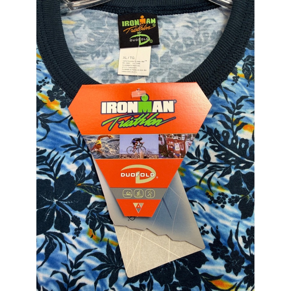 Ironman Triathlon Duofold Sleeveless Shirt XL Blue Tropical Floral CoolMax (J39) - Picture 4 of 6